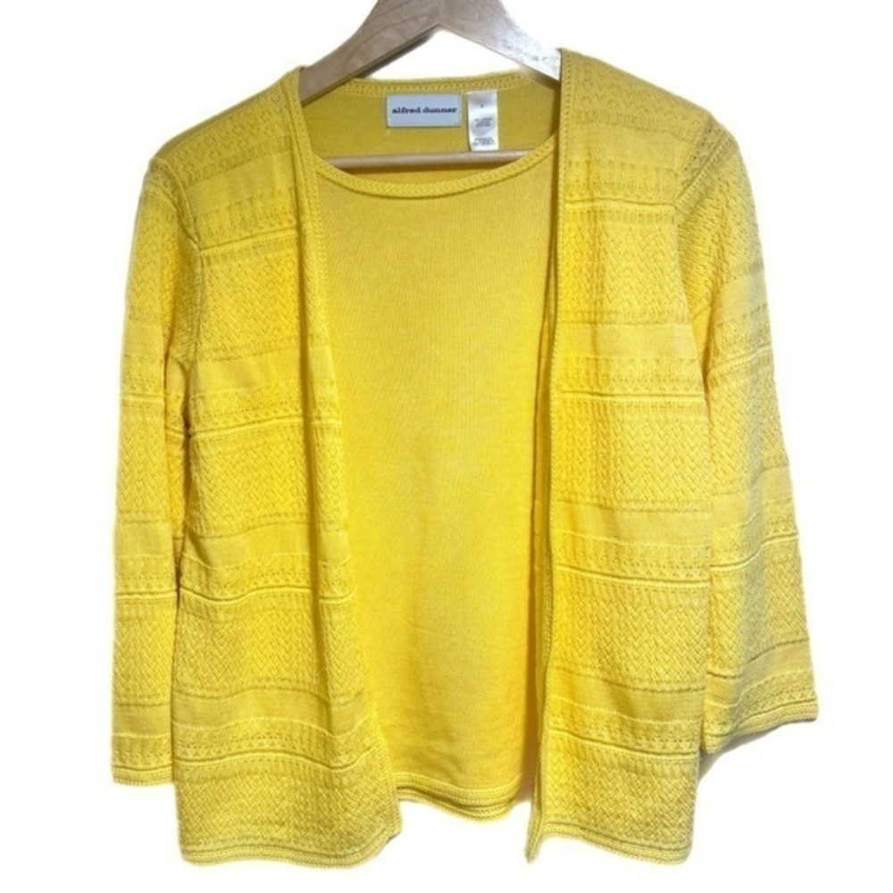 Alfred Dunner Sunny Butter Yellow Built in Shirt Cardigan